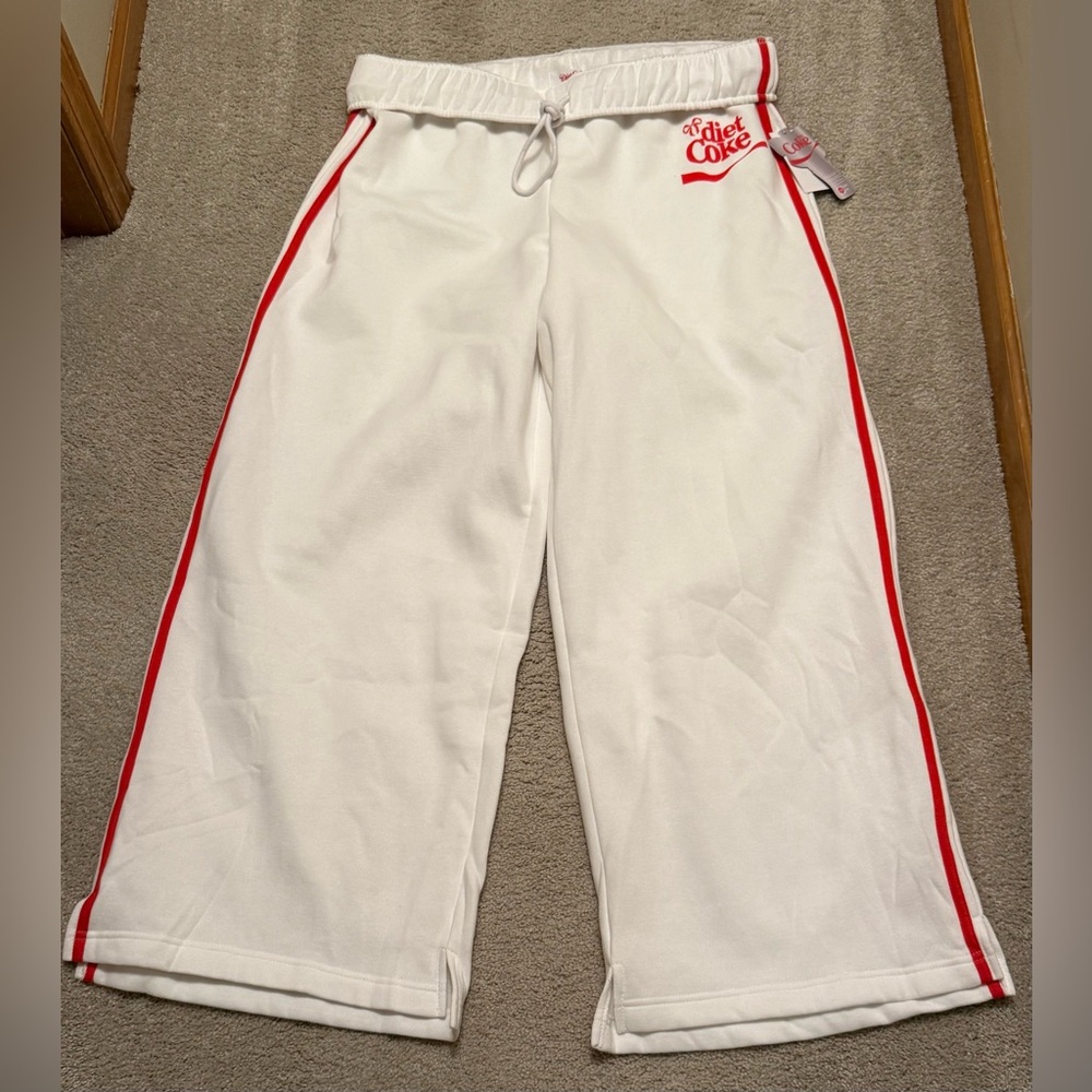 Diet Coke L Womens White With Red Fleece Pants Collaboration - NWT